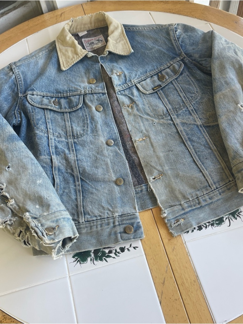 Vintage Lee Storm Rider Denim Jacket M Distressed Blanket Lined Workwear Faded - Picture 2 of 16